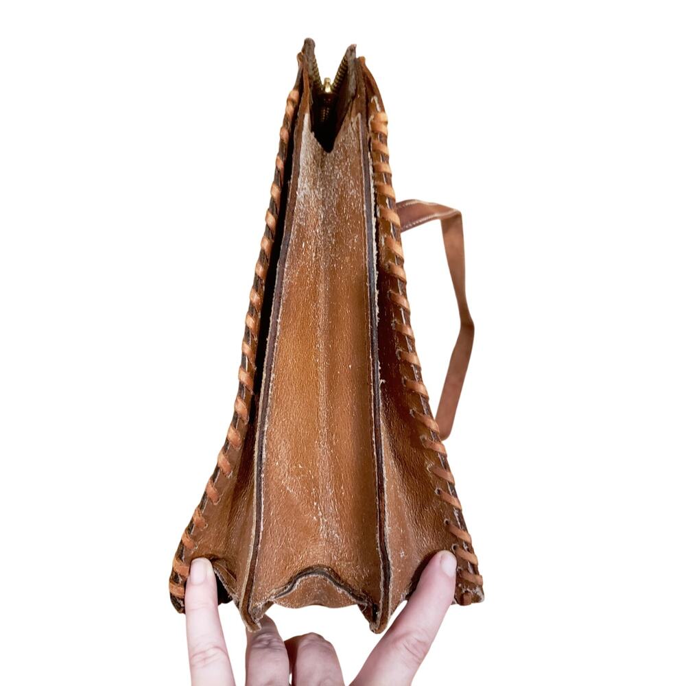 Vintage Boho Western Embossed Tooled Leather Hand Bag Purse - Picture 8 of 11